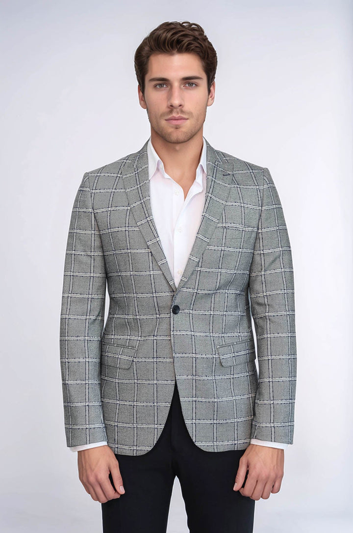 WSS Checked Slim-Fit Grey Men Blazer  - Saint-Jérôme