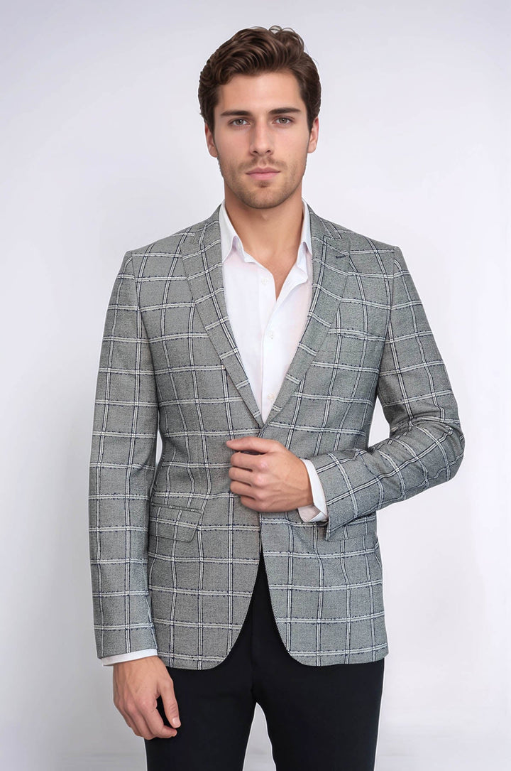 WSS Checked Slim-Fit Grey Men Blazer  - Saint-Jérôme