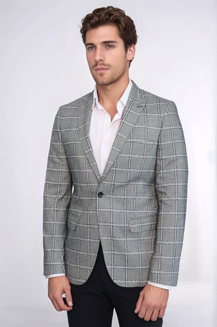 WSS Checked Slim-Fit Grey Men Blazer  - Saint-Jérôme