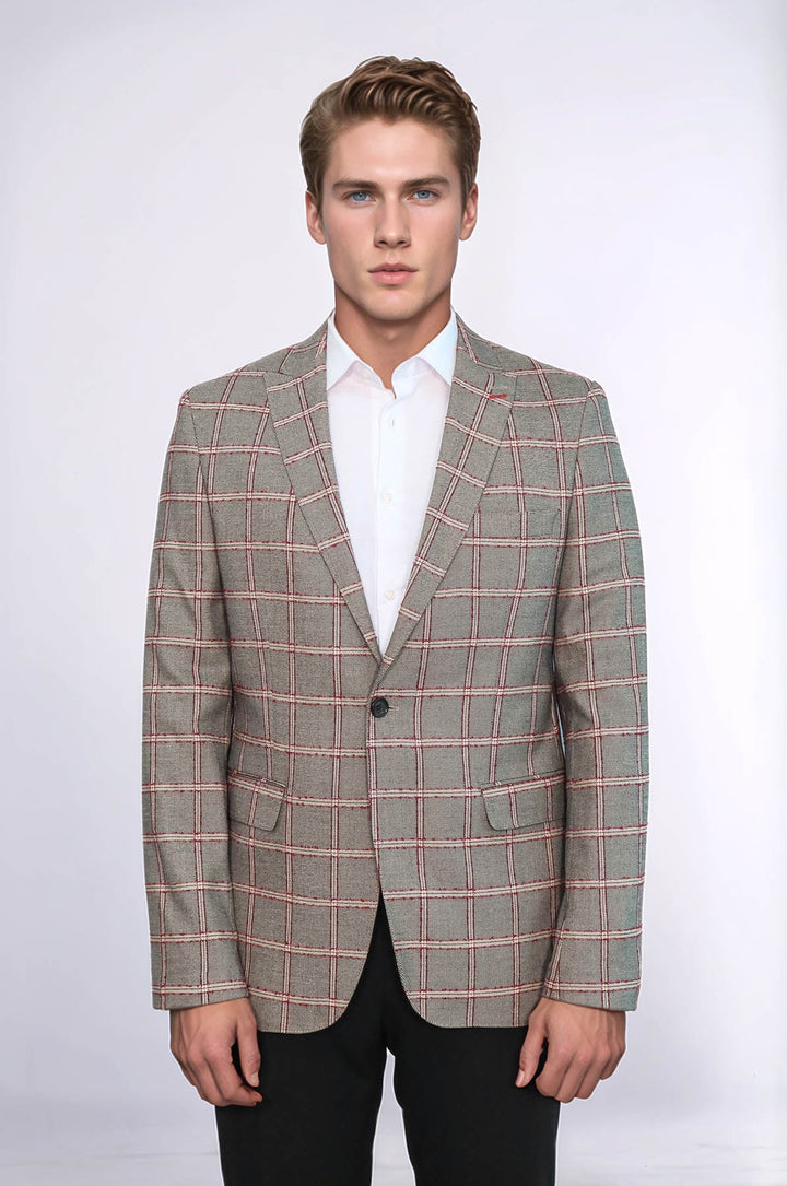 WSS Checked Slim-Fit Grey Men Blazer  - Cottage Grove