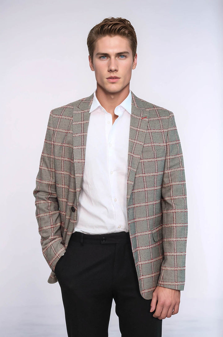 WSS Checked Slim-Fit Grey Men Blazer  - Cottage Grove