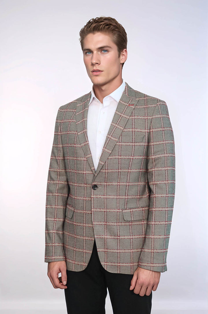 WSS Checked Slim-Fit Grey Men Blazer  - Cottage Grove