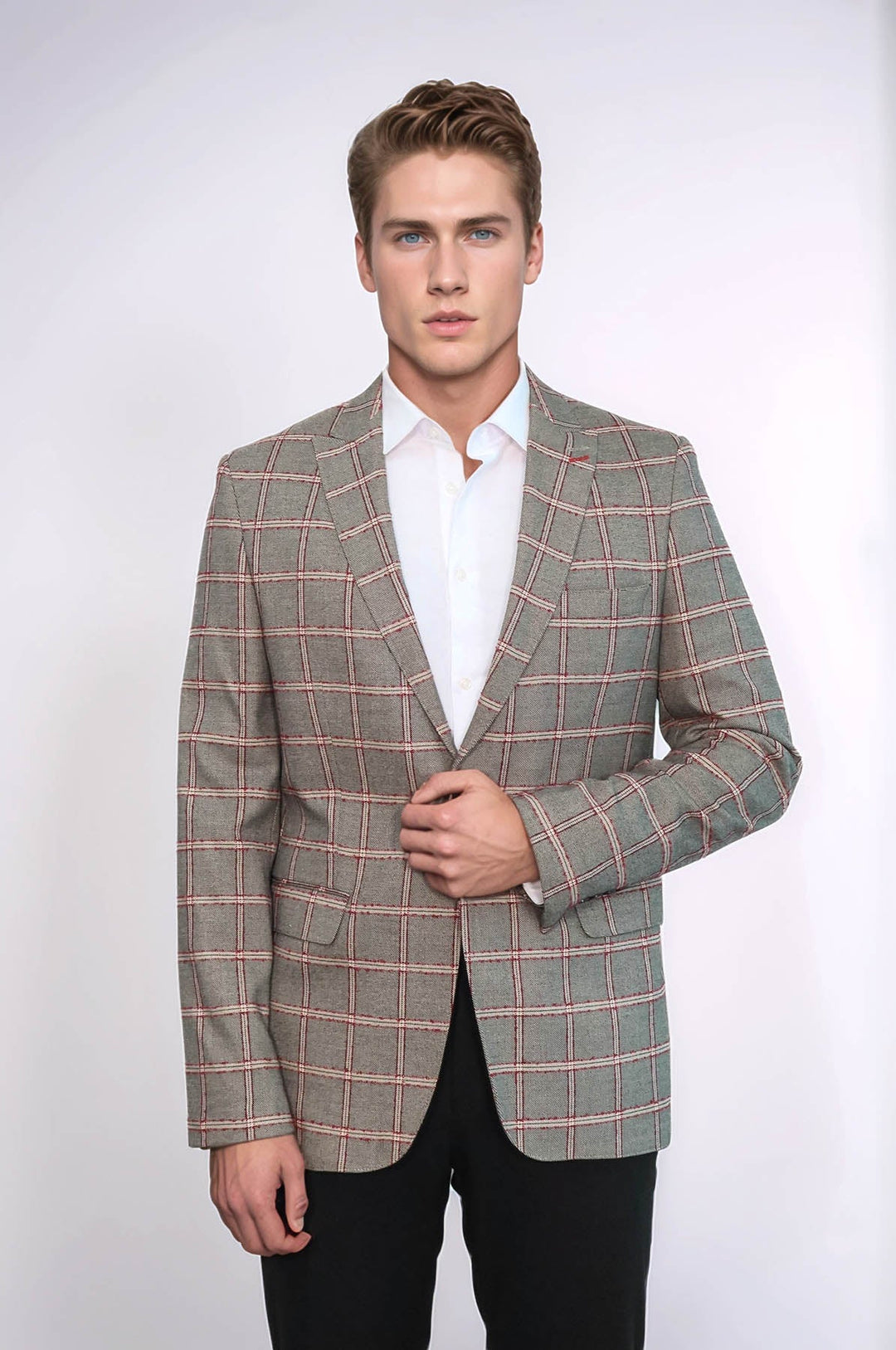 WSS Checked Slim-Fit Grey Men Blazer  - Cottage Grove
