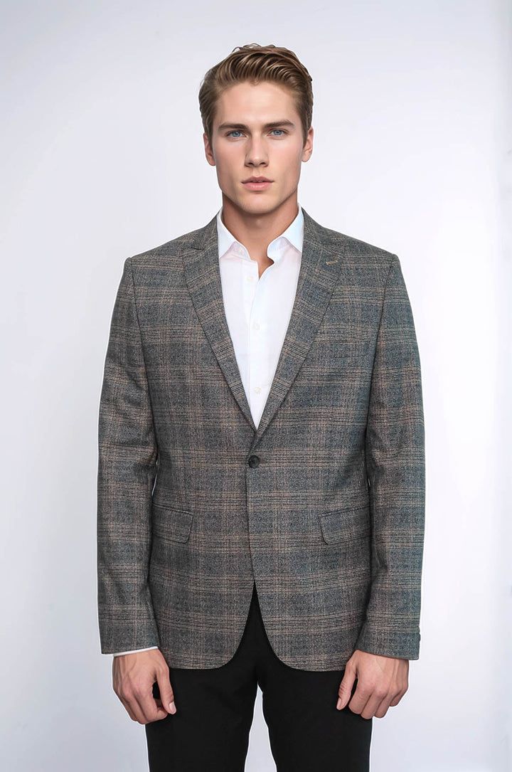 WSS Checked Slim-Fit Dark Grey Men Blazer  - Graz