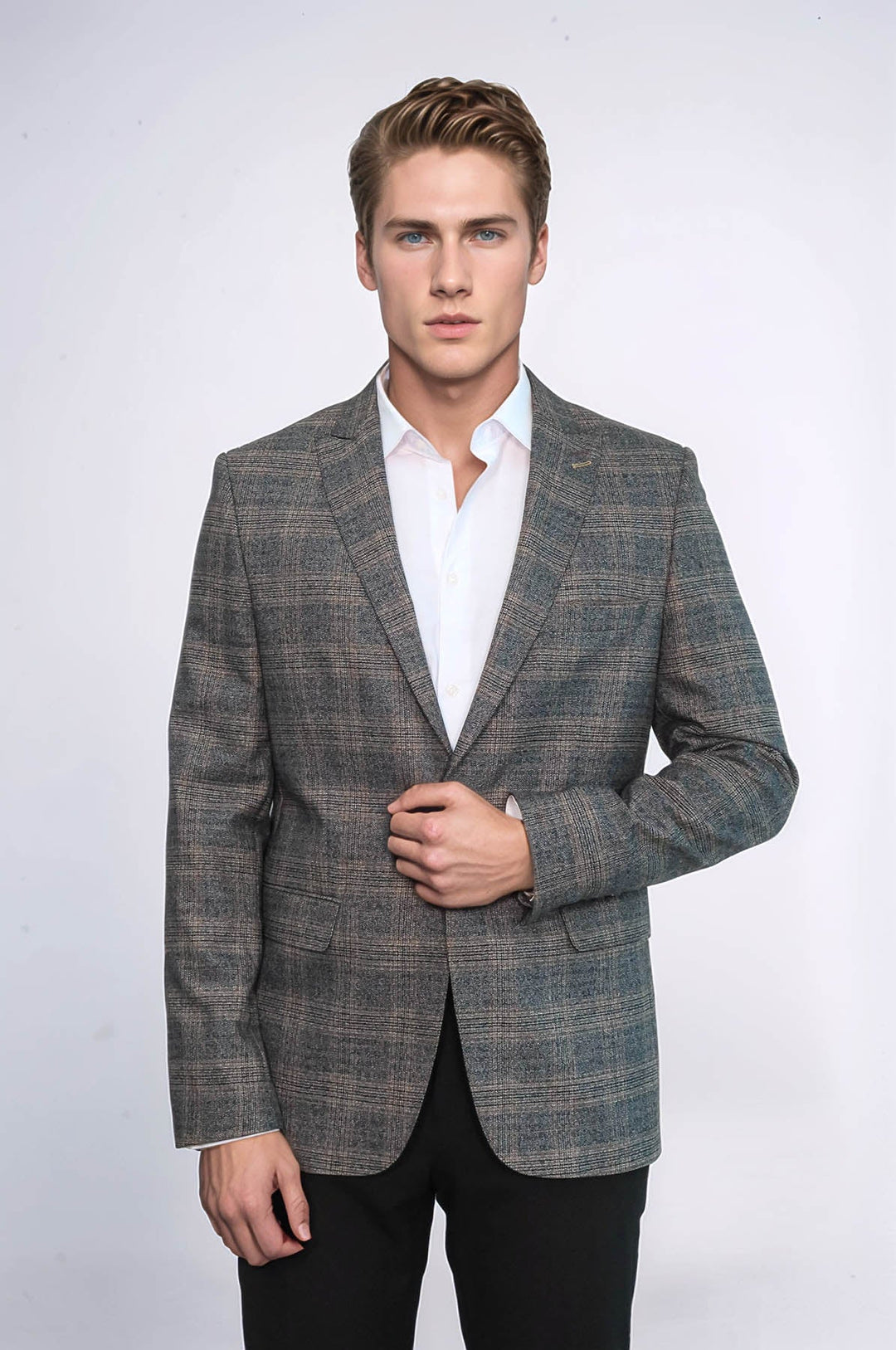 WSS Checked Slim-Fit Dark Grey Men Blazer  - Graz