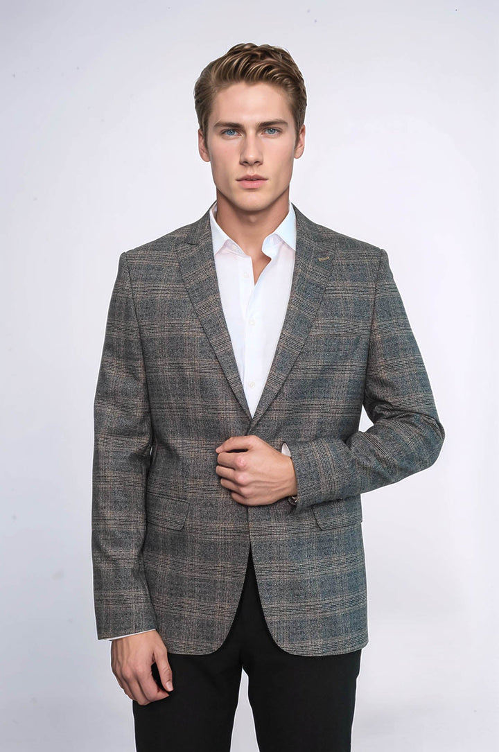 WSS Checked Slim-Fit Dark Grey Men Blazer  - Graz