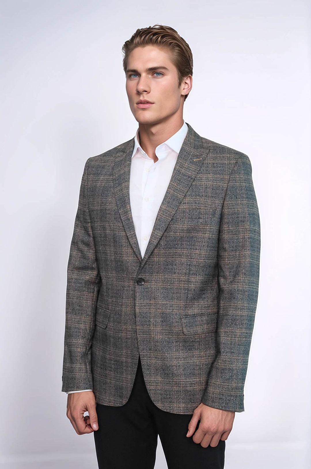 WSS Checked Slim-Fit Dark Grey Men Blazer  - Graz