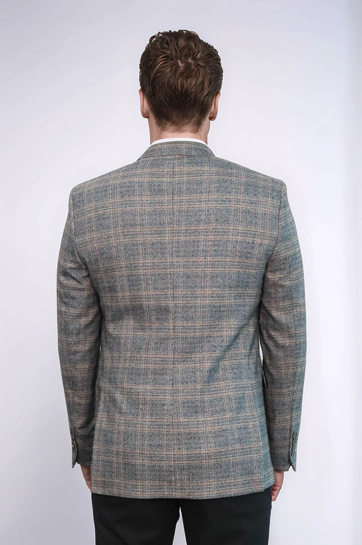 WSS Checked Slim-Fit Dark Grey Men Blazer  - Graz