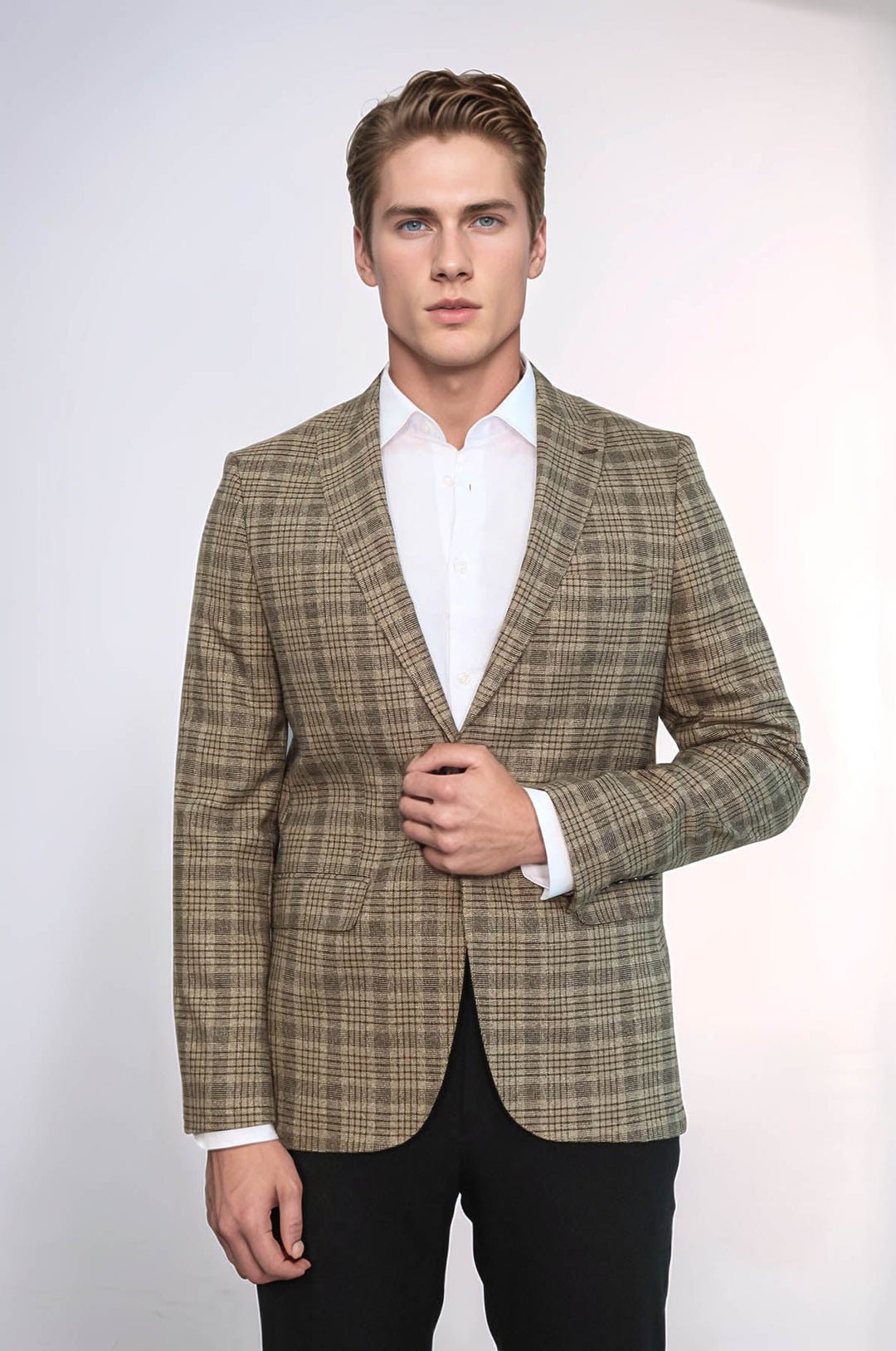 WSS Checked Slim-Fit Light Brown Men Blazer  - Teziutlan