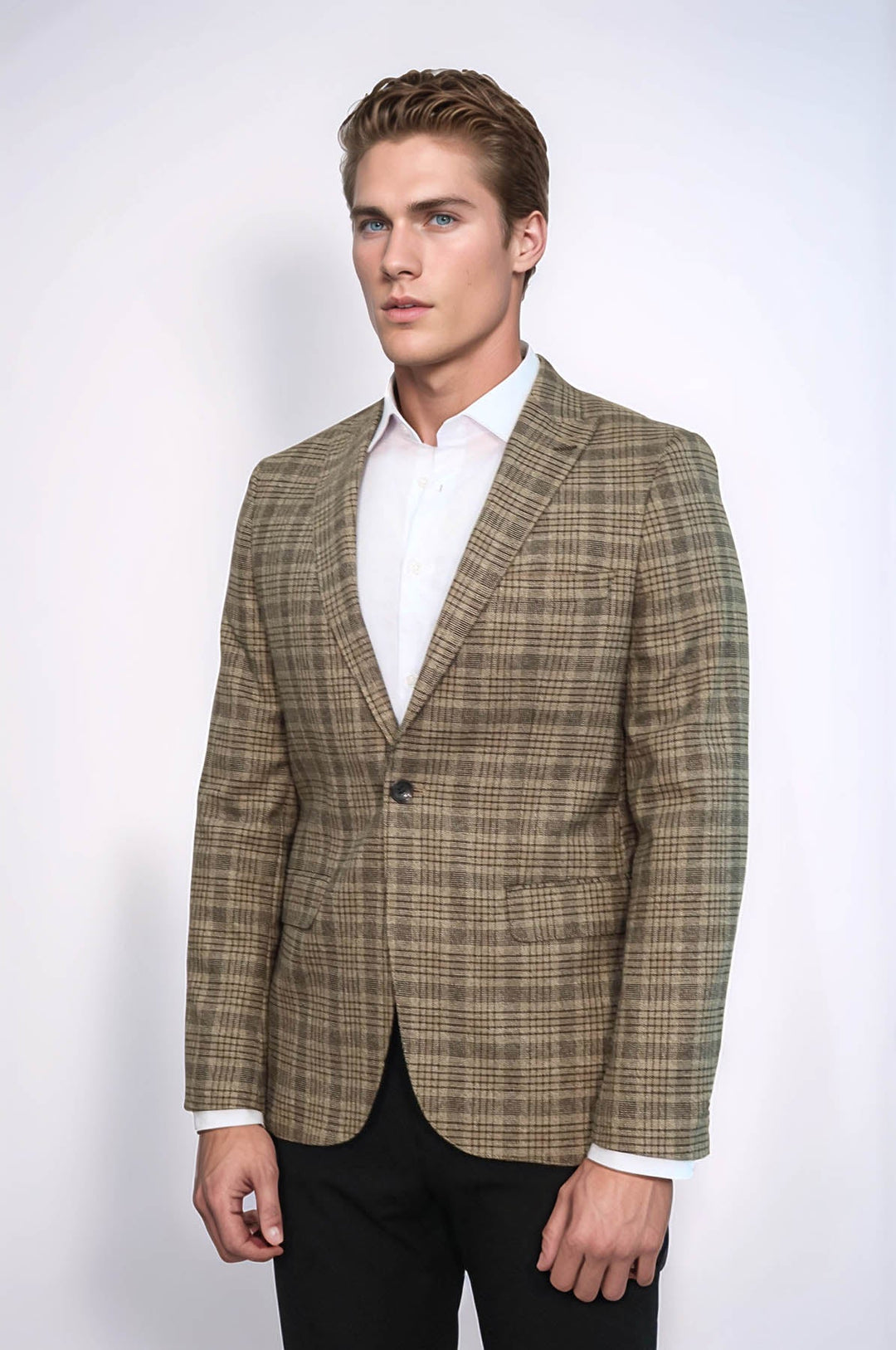 WSS Checked Slim-Fit Light Brown Men Blazer  - Teziutlan