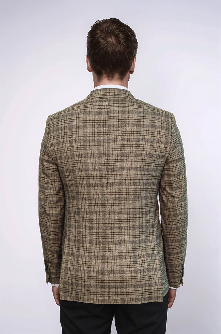 WSS Checked Slim-Fit Light Brown Men Blazer  - Teziutlan
