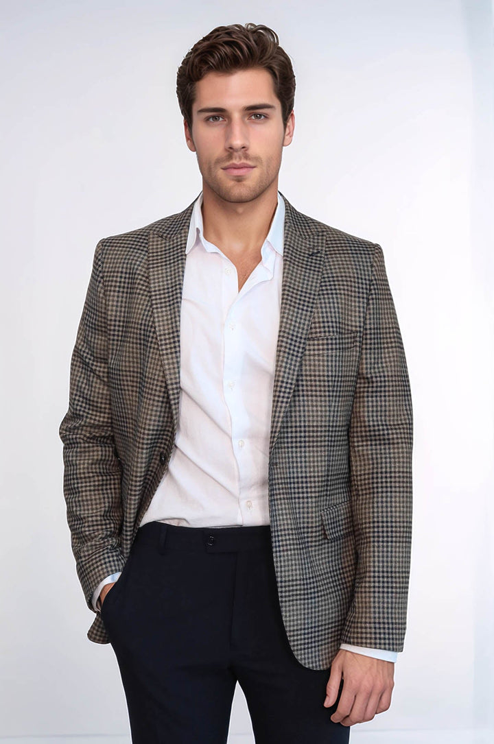 WSS Plaid Slim-Fit Brown Men Blazer  - Gillingham