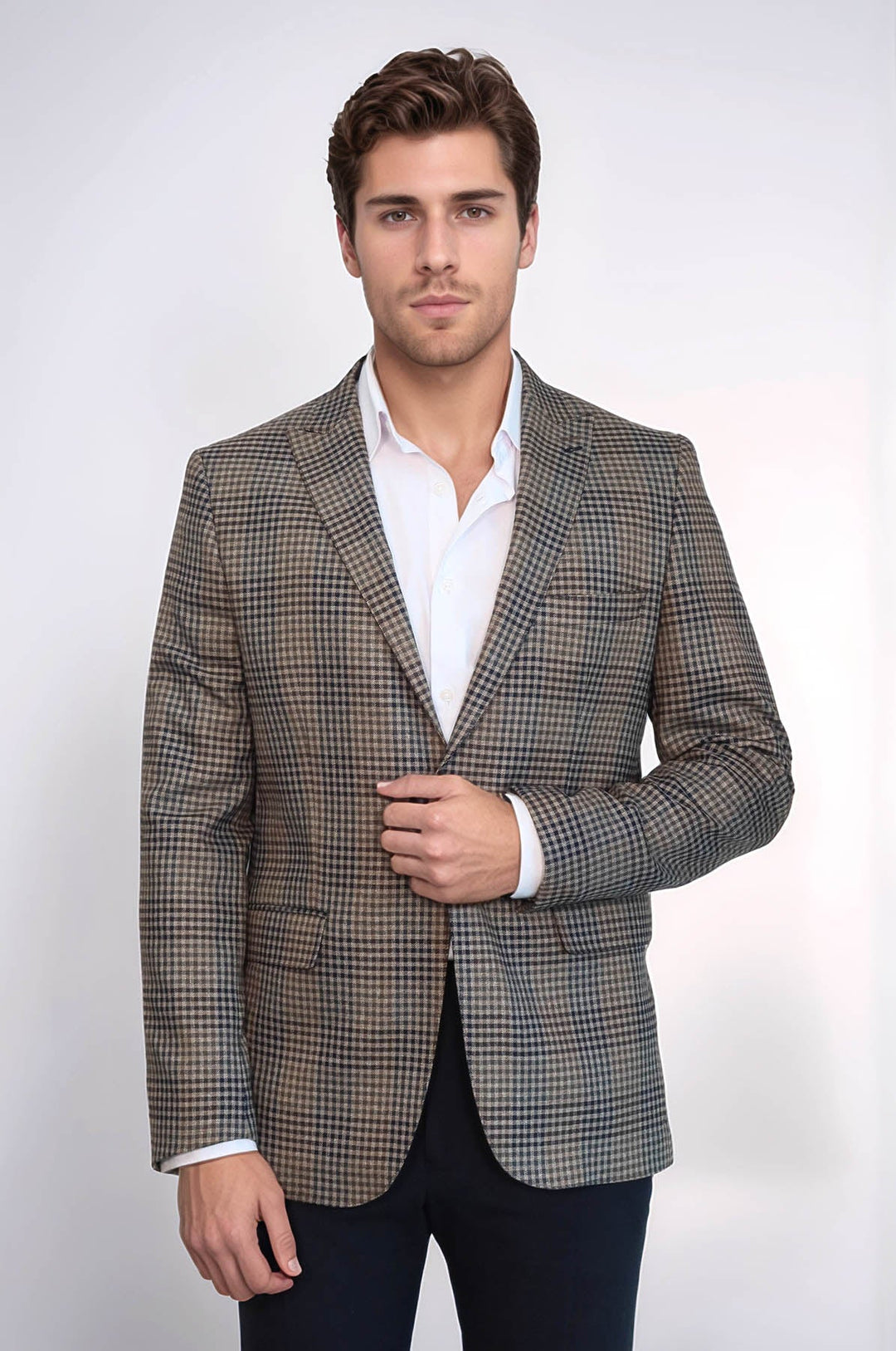 WSS Plaid Slim-Fit Brown Men Blazer  - Gillingham