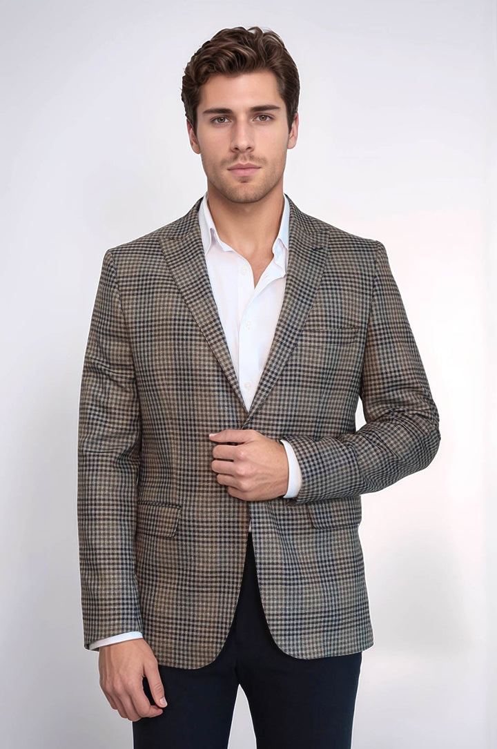 WSS Plaid Slim-Fit Brown Men Blazer  - Gillingham