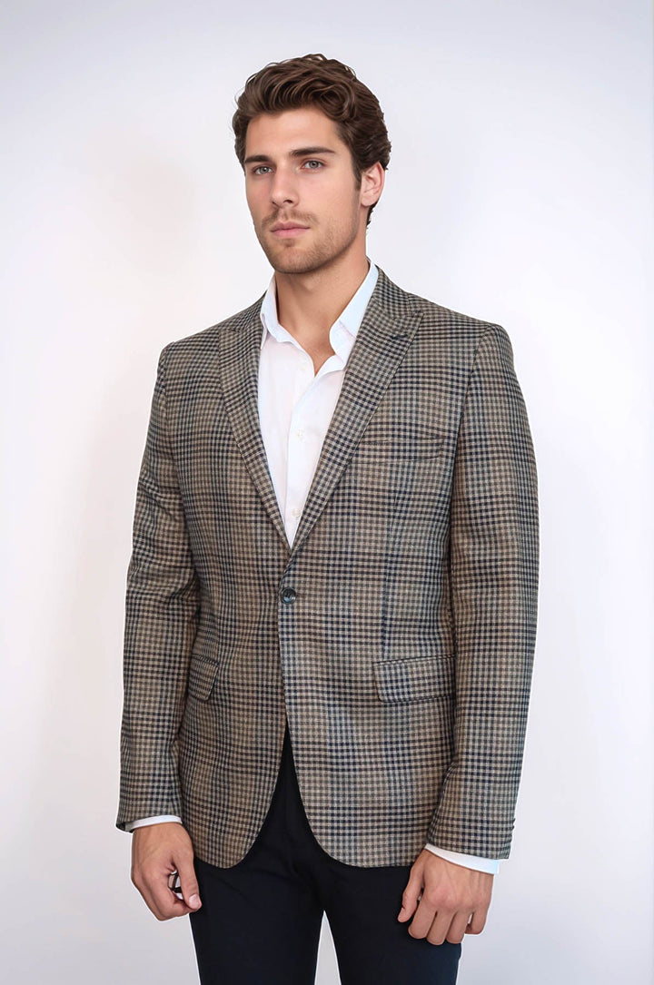 WSS Plaid Slim-Fit Brown Men Blazer  - Gillingham
