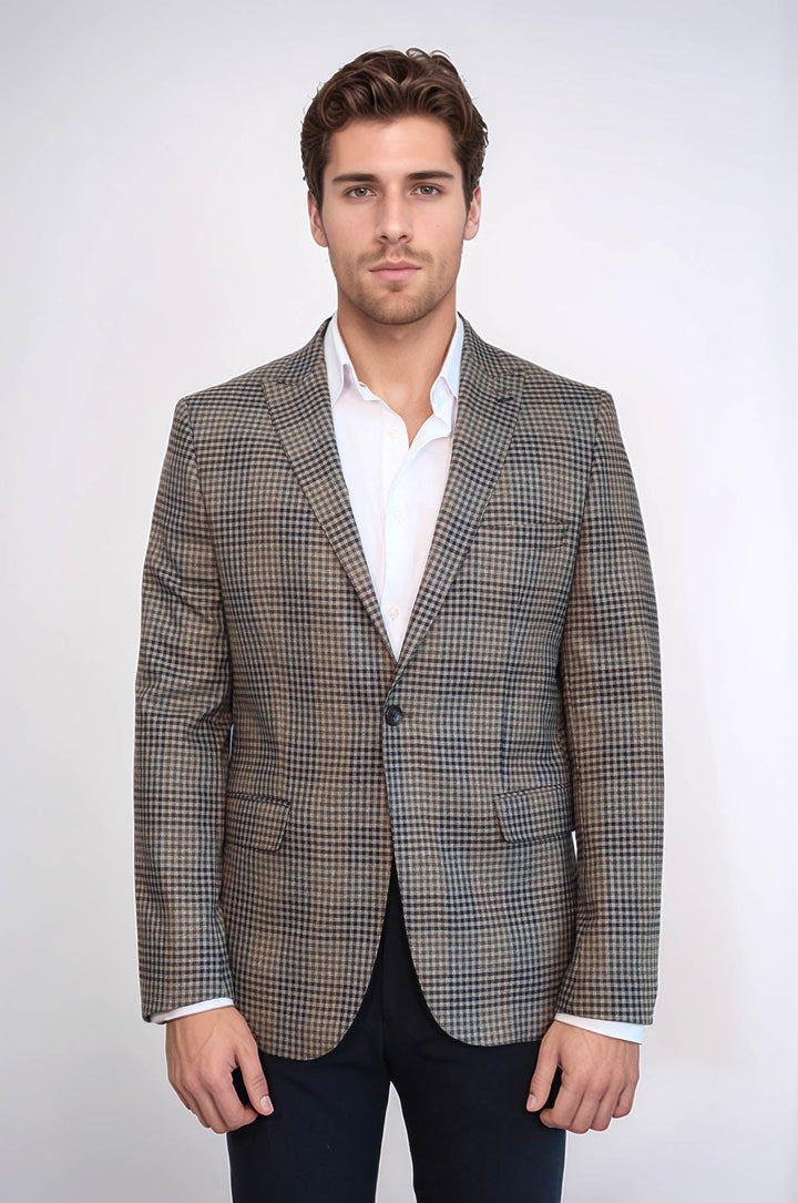 WSS Plaid Slim-Fit Brown Men Blazer  - Gillingham