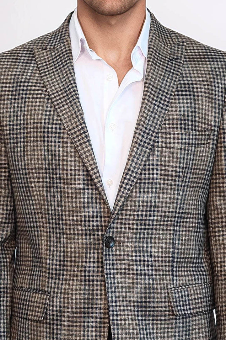 WSS Plaid Slim-Fit Brown Men Blazer  - Gillingham