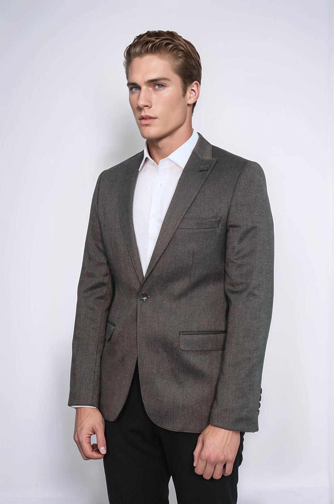 WSS Patterned Slim-Fit Brown Men Blazer  - Choisy-le-Roi