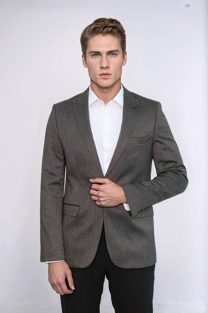 WSS Patterned Slim-Fit Brown Men Blazer  - Choisy-le-Roi