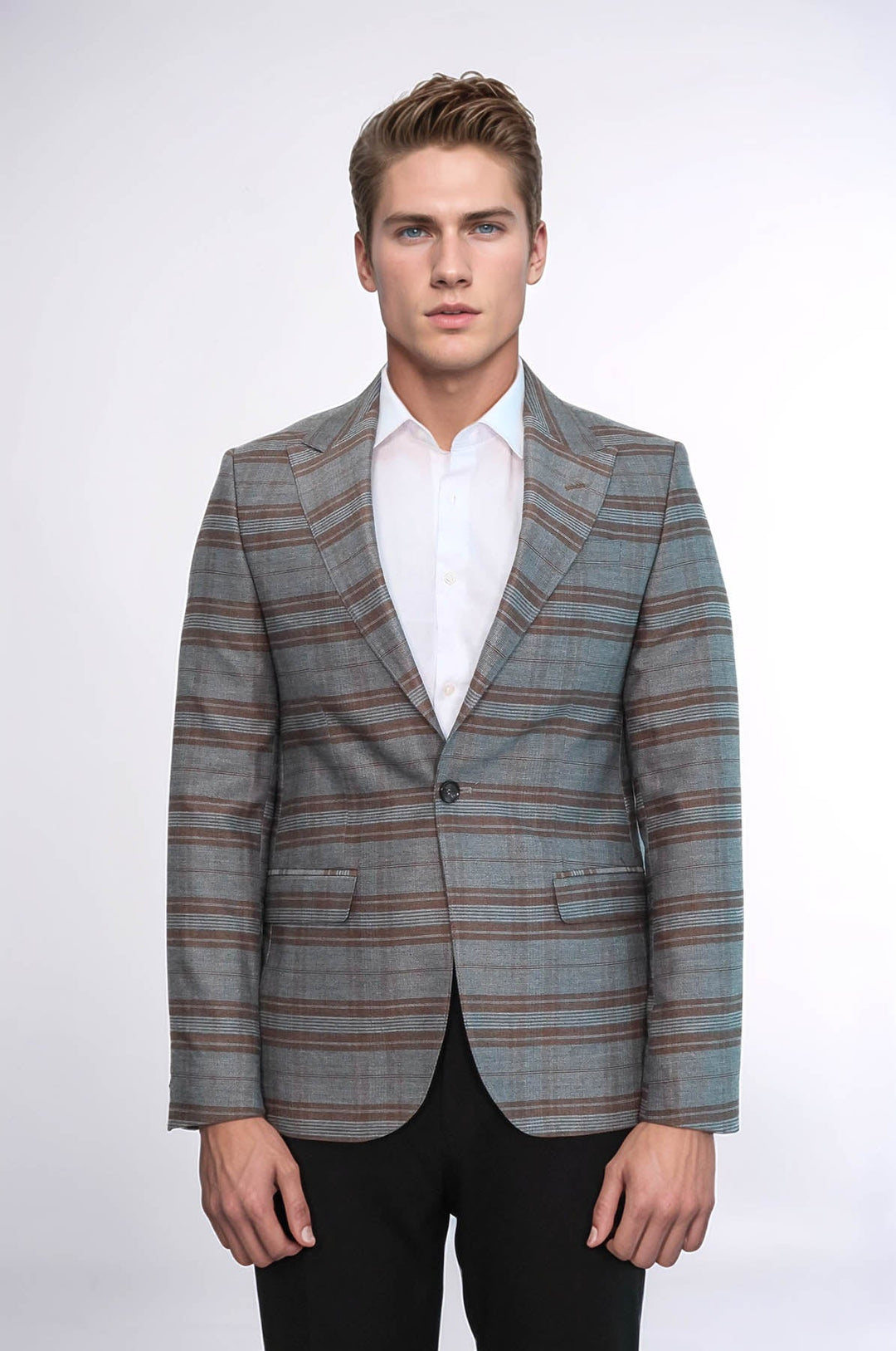 WSS Checked Slim-Fit Brown Men Blazer  - Marcq-en-Baroeul