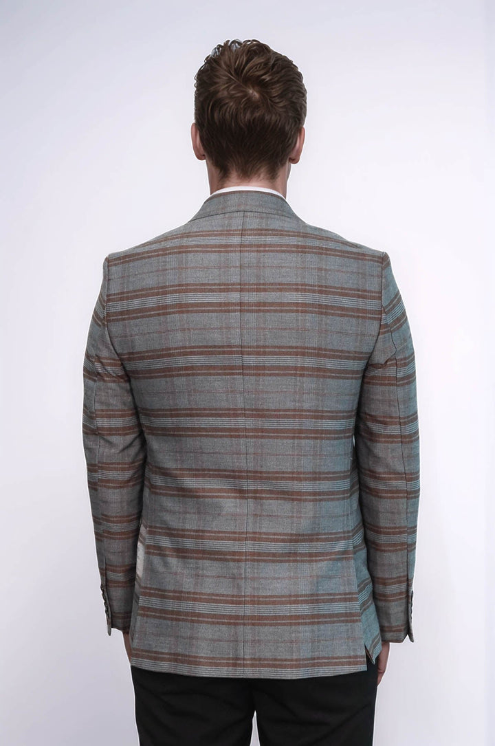 WSS Checked Slim-Fit Brown Men Blazer  - Marcq-en-Baroeul
