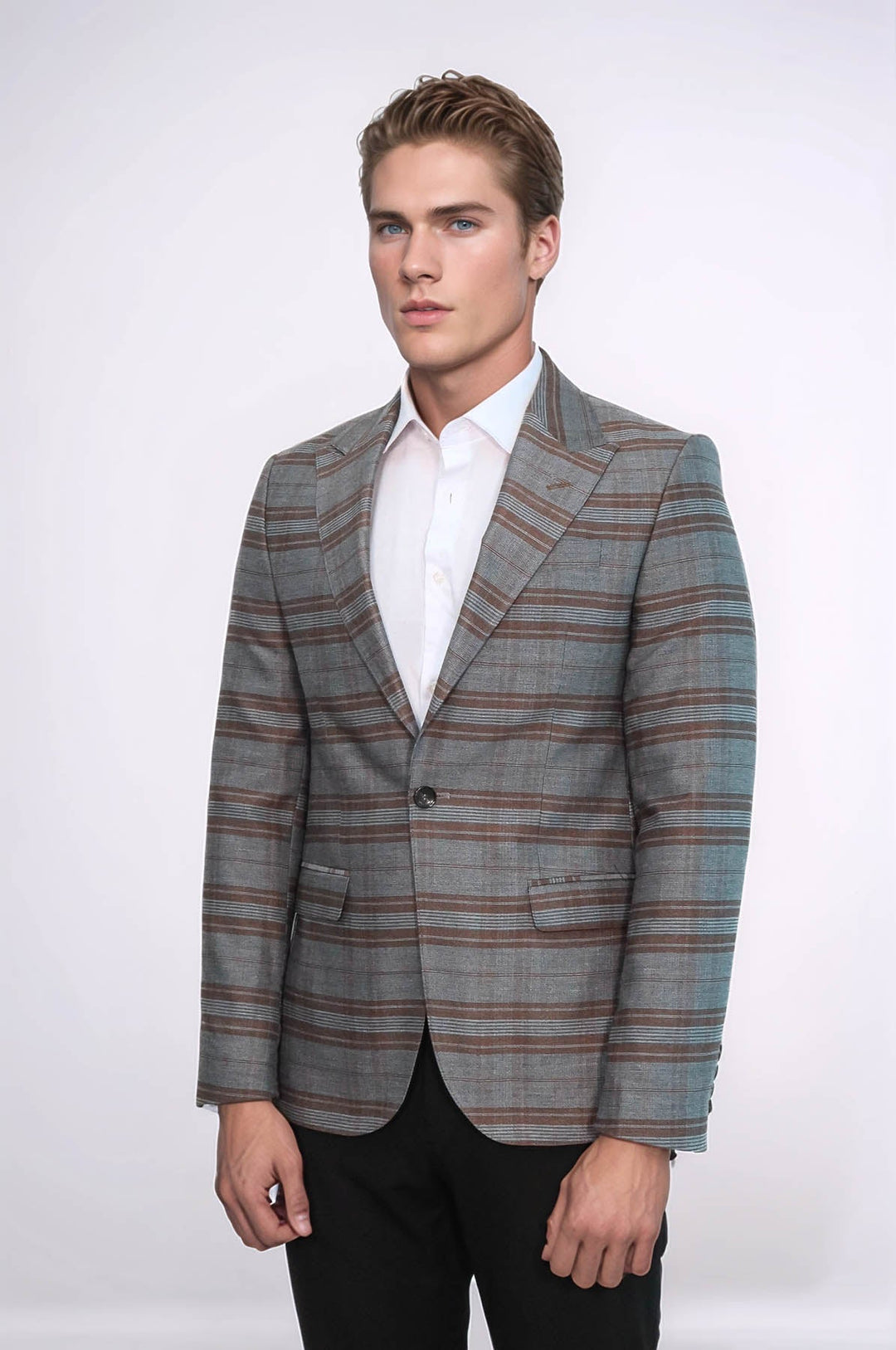 WSS Checked Slim-Fit Brown Men Blazer  - Marcq-en-Baroeul