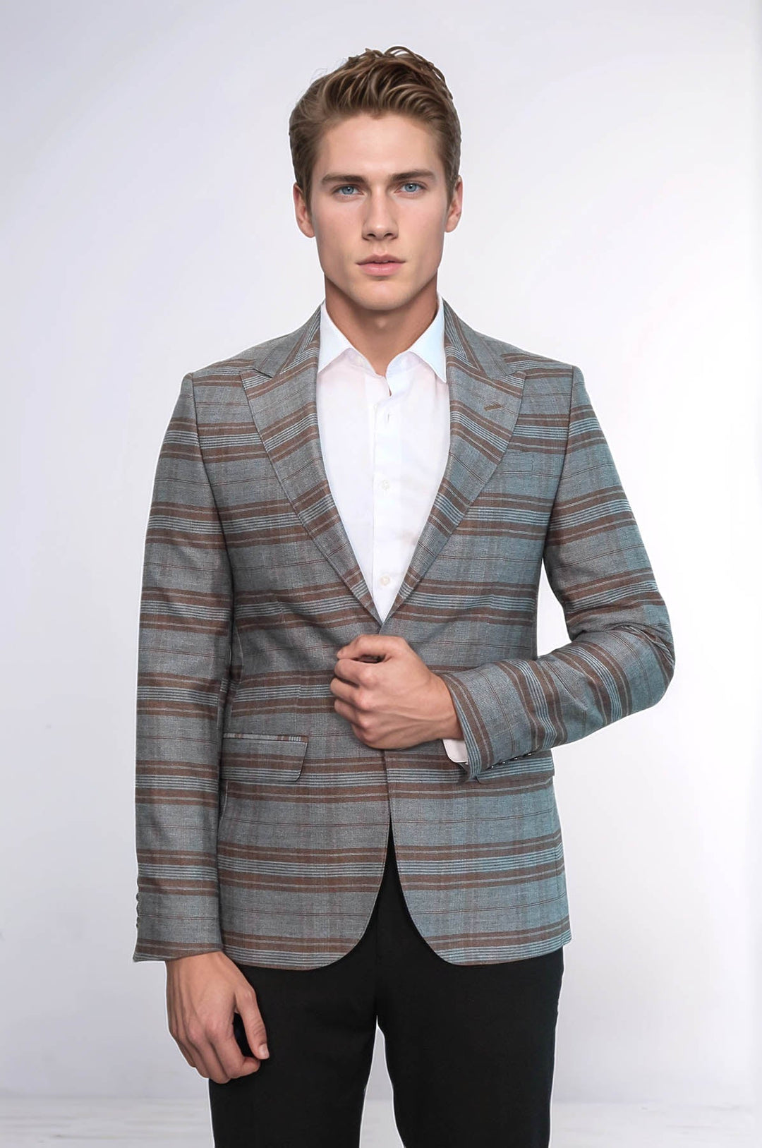 WSS Checked Slim-Fit Brown Men Blazer  - Marcq-en-Baroeul