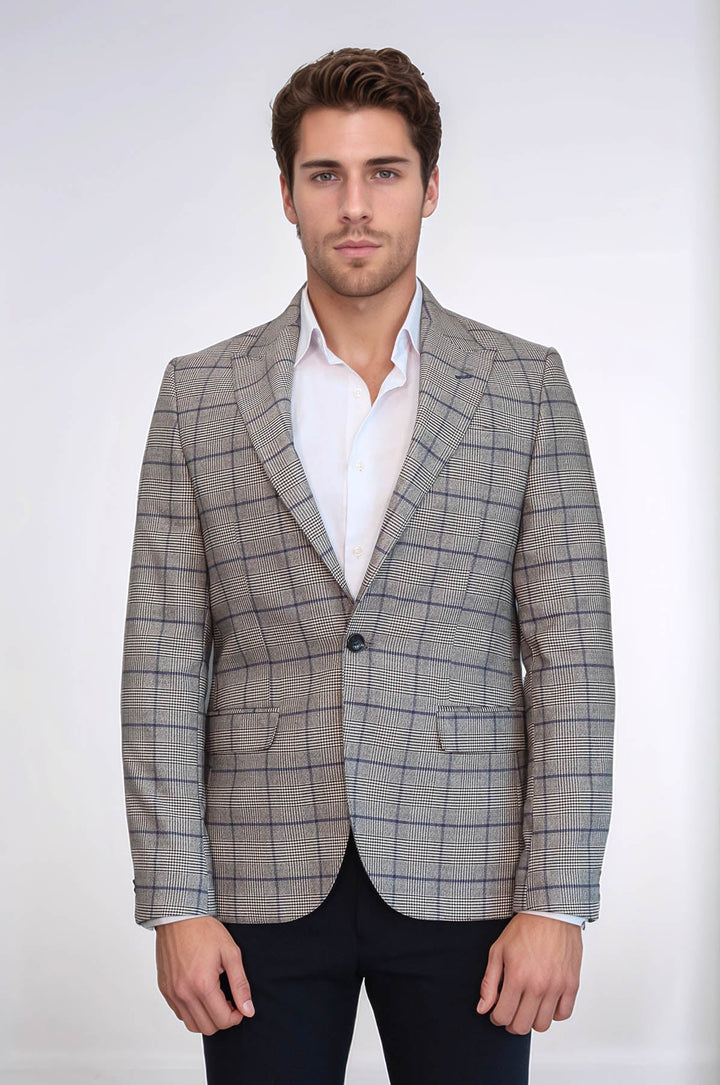 WSS Slim-Fit Checked Beige Men Blazer  - Mount Prospect