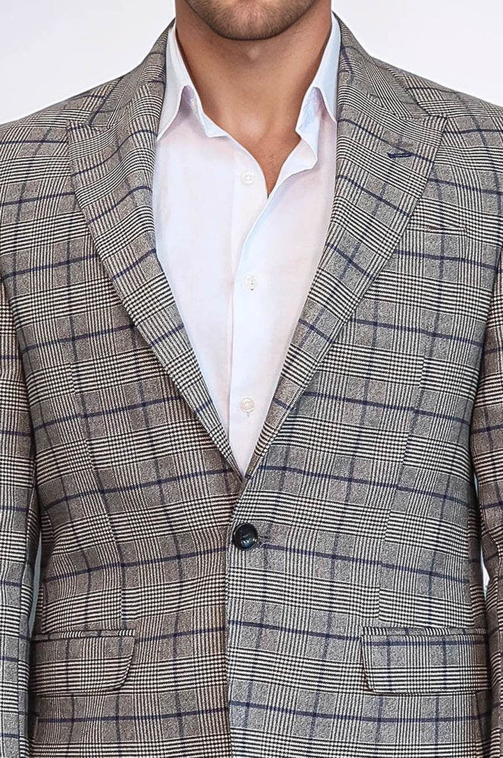 WSS Slim-Fit Checked Beige Men Blazer  - Mount Prospect
