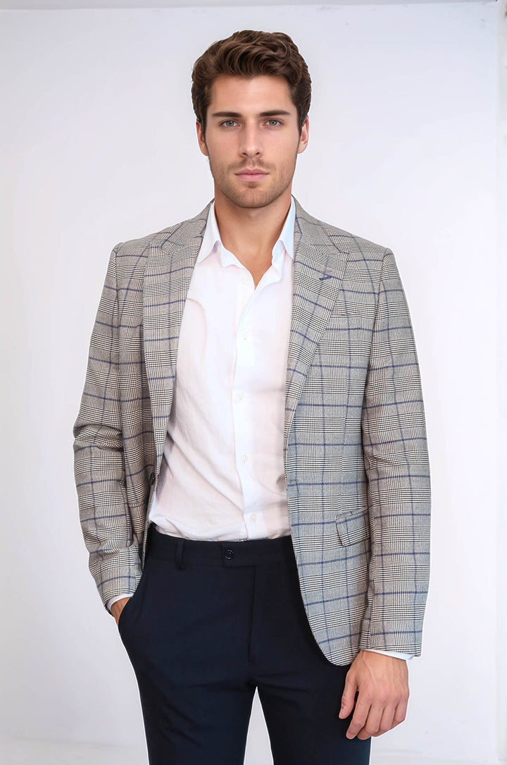 WSS Slim-Fit Checked Beige Men Blazer  - Mount Prospect