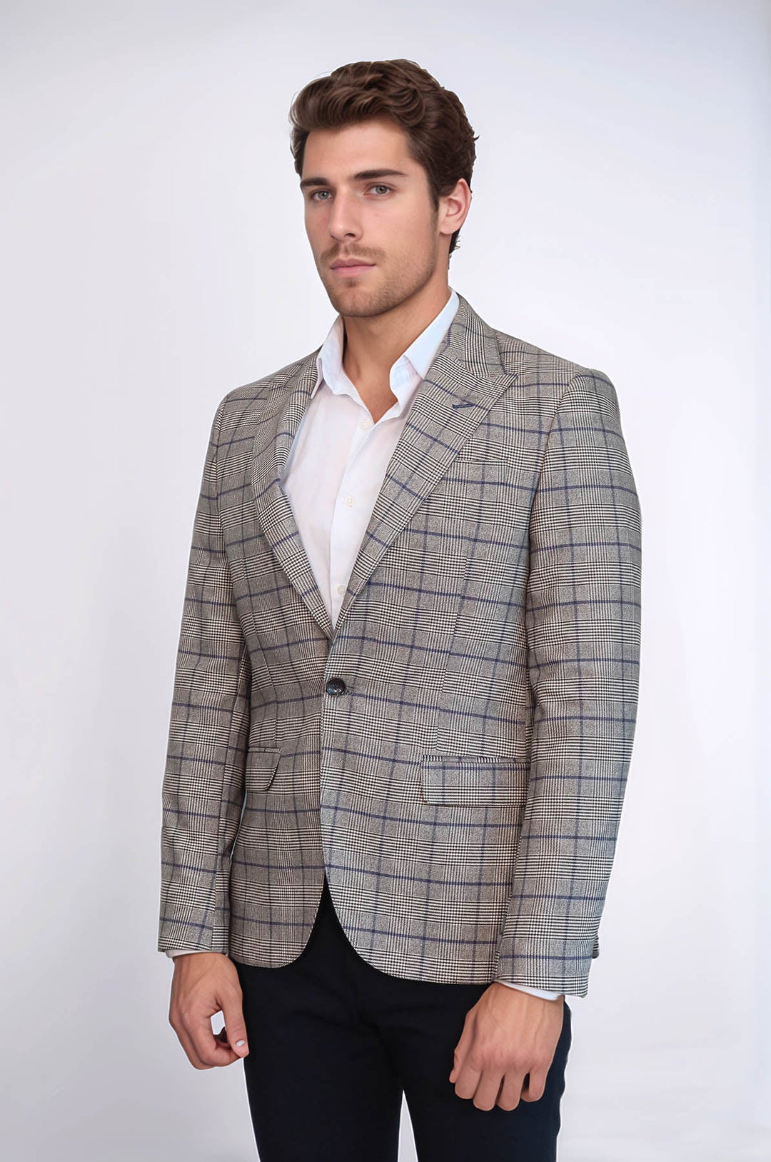 WSS Slim-Fit Checked Beige Men Blazer  - Mount Prospect