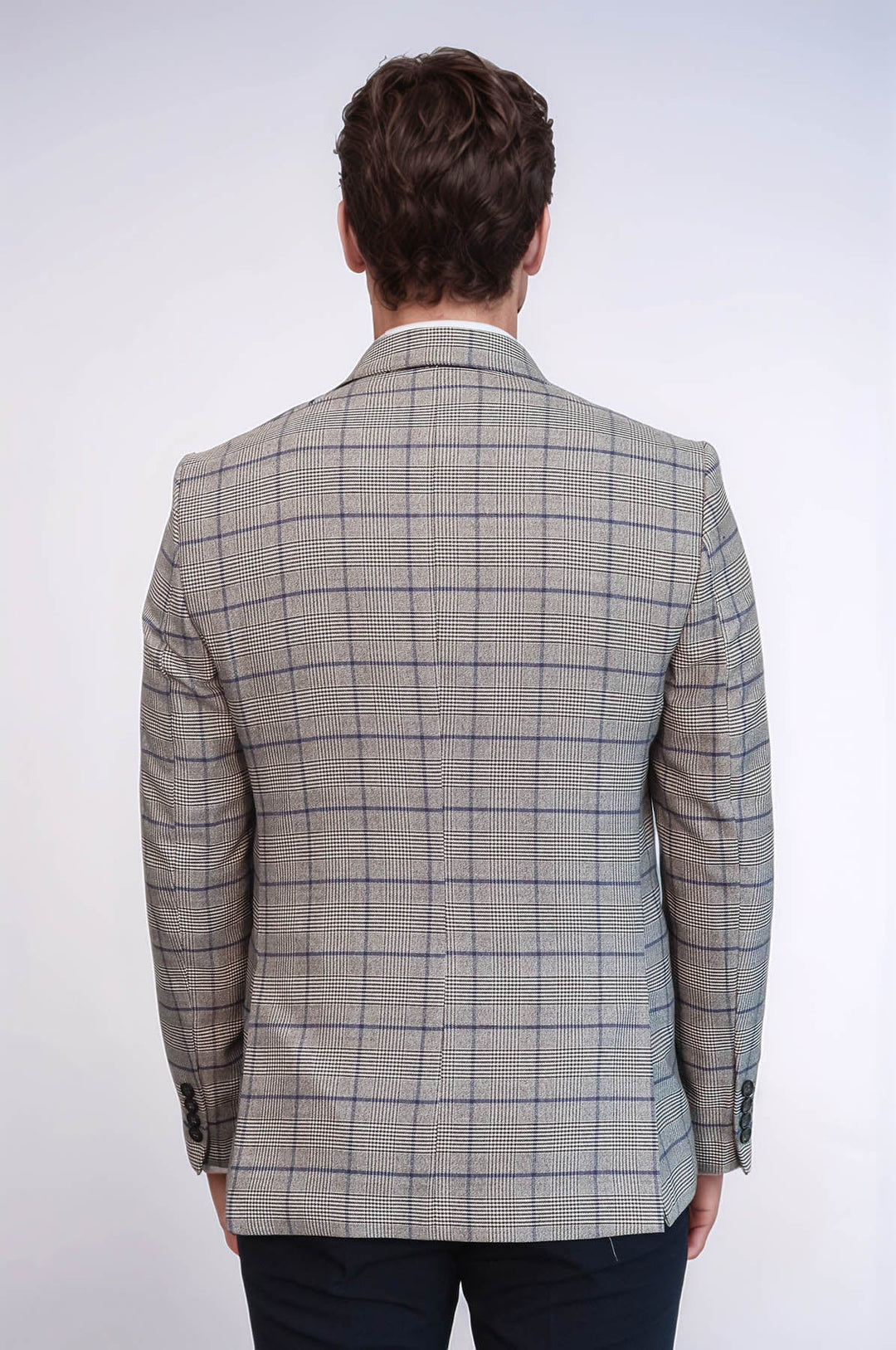 WSS Slim-Fit Checked Beige Men Blazer  - Mount Prospect
