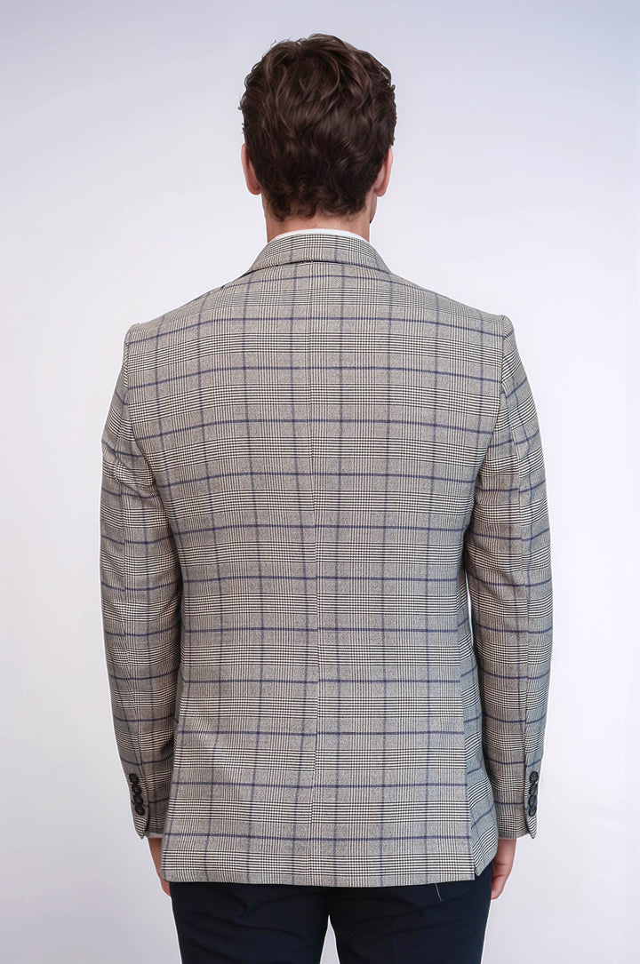 WSS Slim-Fit Checked Beige Men Blazer  - Mount Prospect
