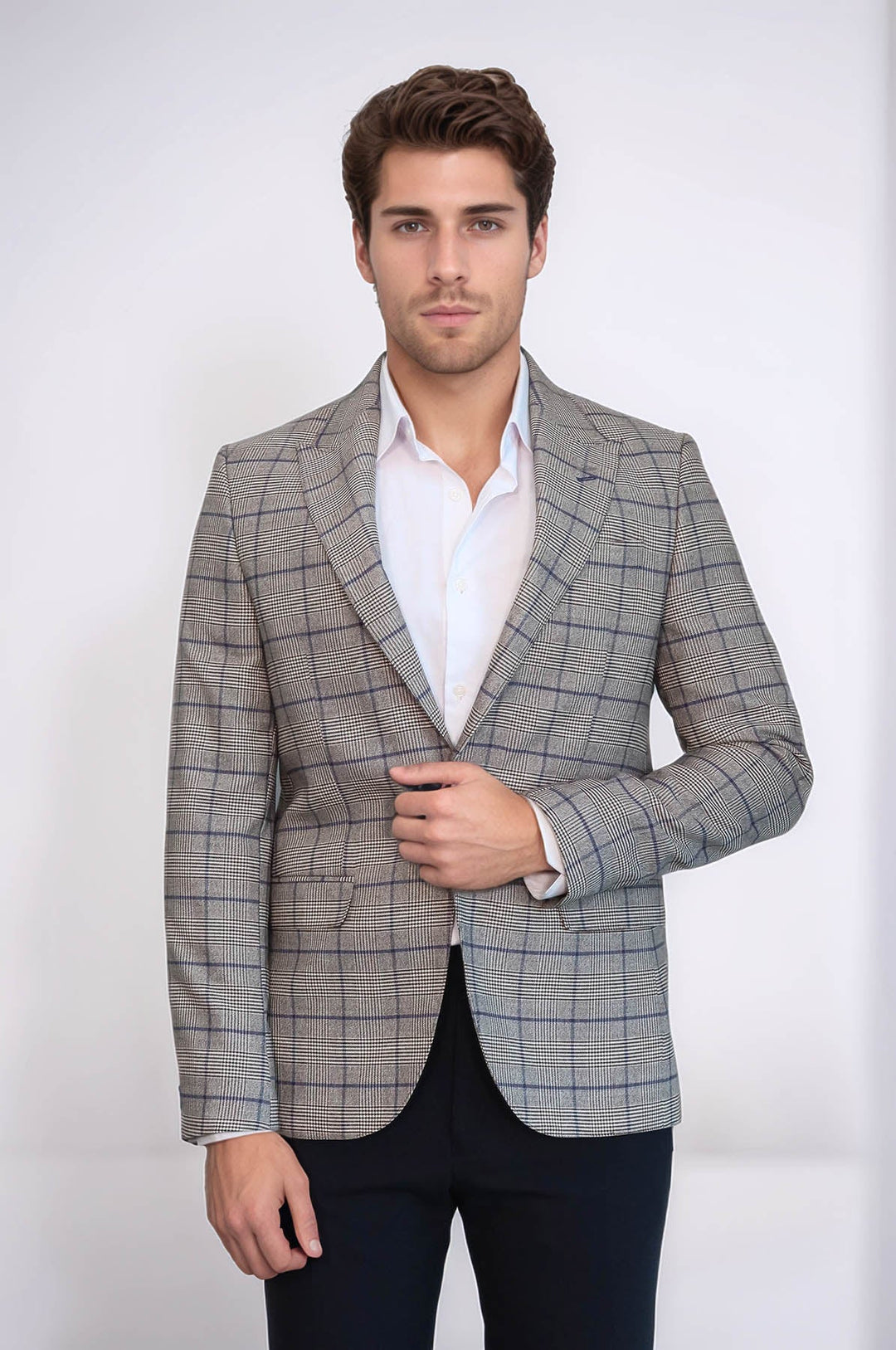 WSS Slim-Fit Checked Beige Men Blazer  - Mount Prospect
