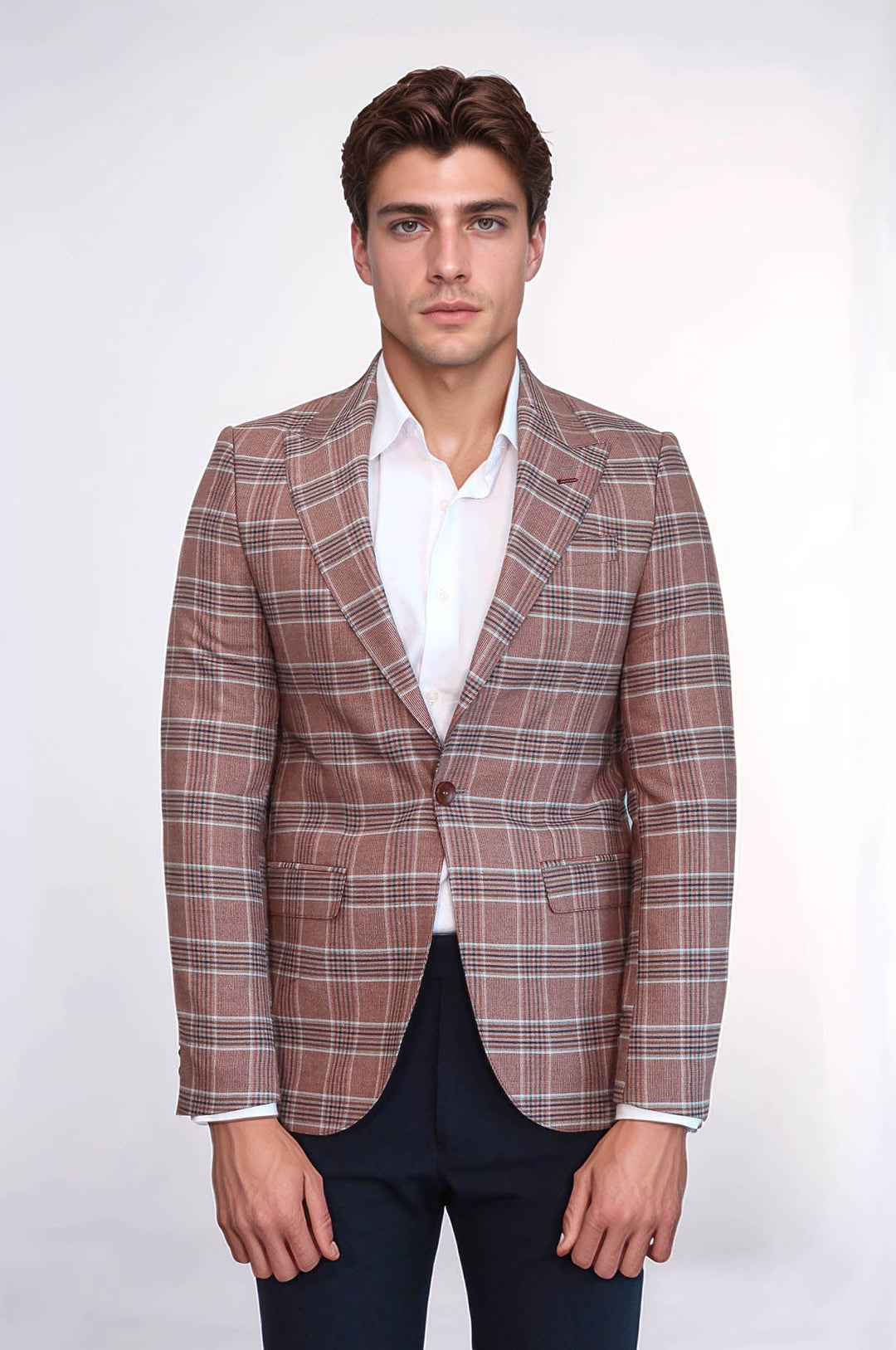 WSS Checked Single Button Burgundy Men Blazer  - Mukacheve