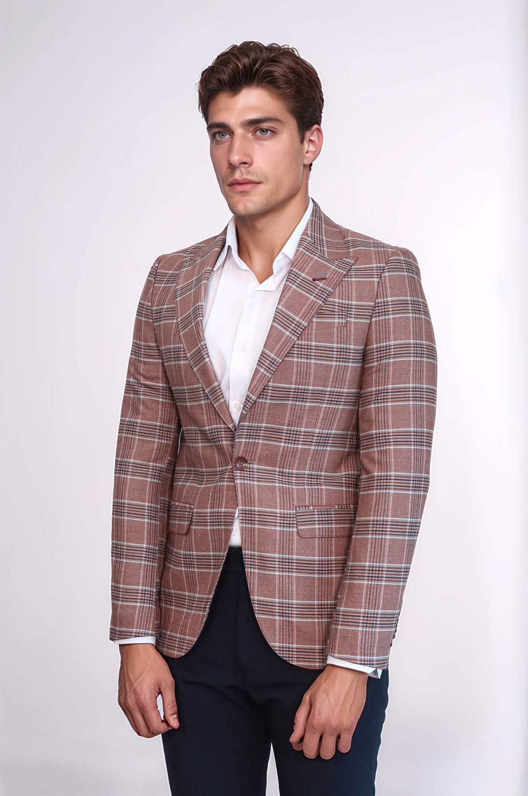 WSS Checked Single Button Burgundy Men Blazer  - Mukacheve