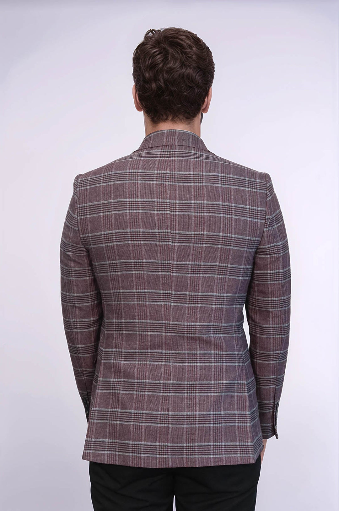 WSS Slim-Fit Checked Burgundy Men Blazer  - La Chaux-de-Fonds