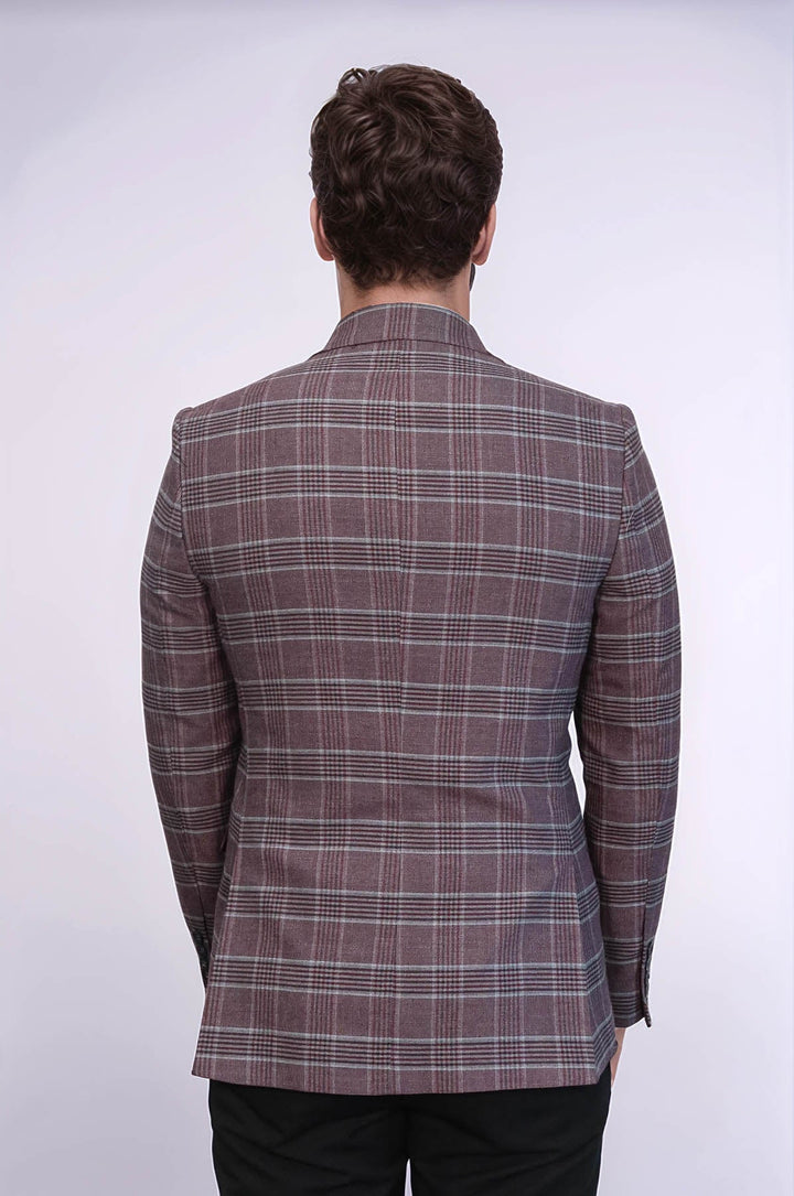 WSS Slim-Fit Checked Burgundy Men Blazer  - La Chaux-de-Fonds