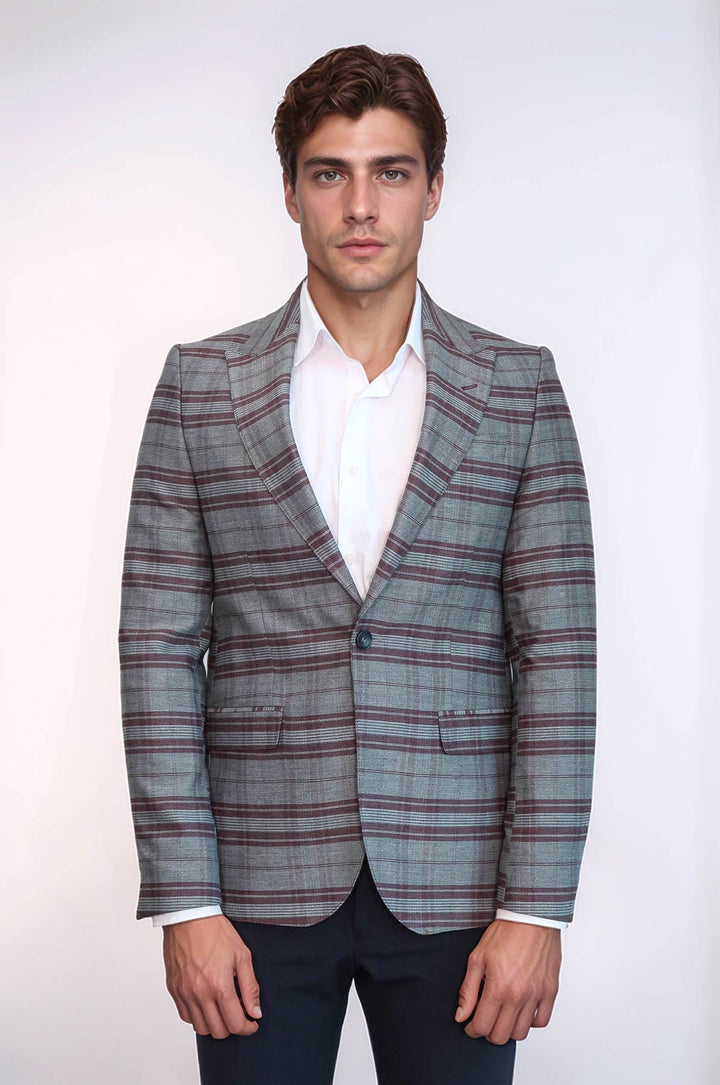 WSS Slim-Fit Checked Burgundy Men Blazer  - Worcester