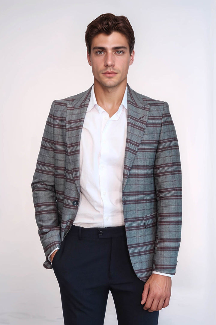 WSS Slim-Fit Checked Burgundy Men Blazer  - Worcester