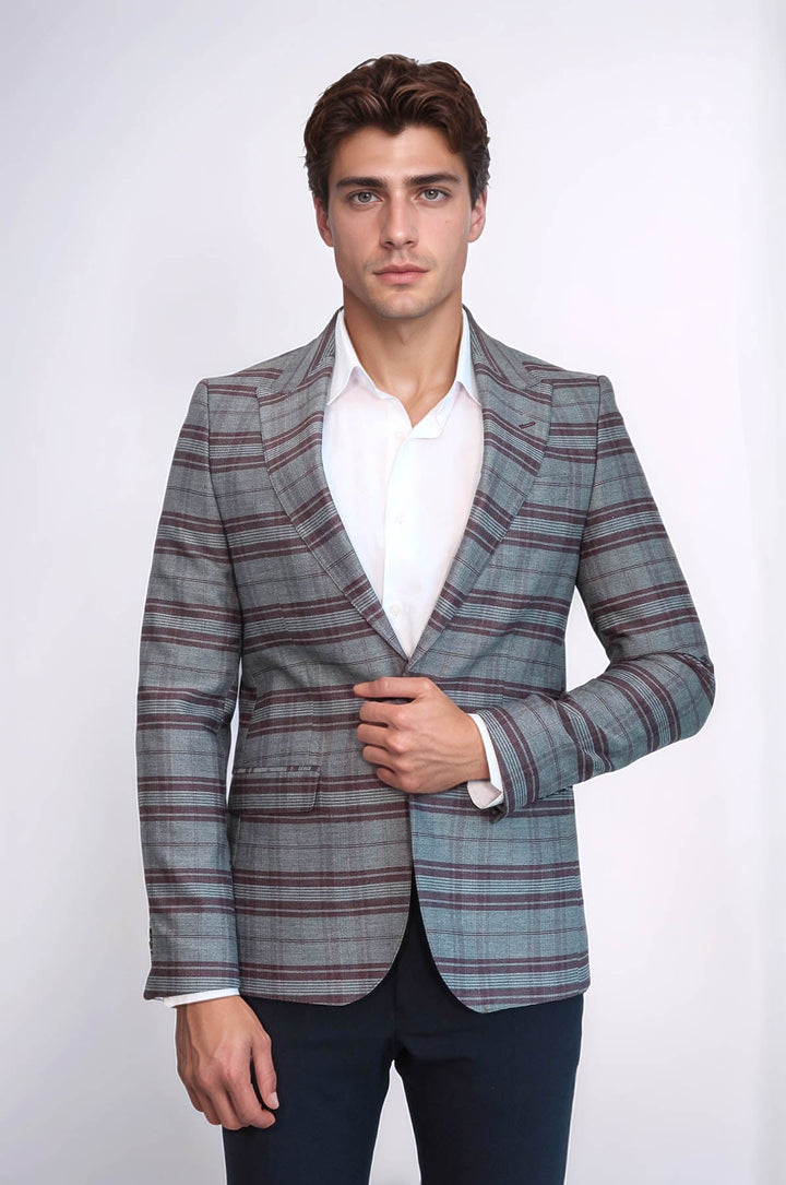 WSS Slim-Fit Checked Burgundy Men Blazer  - Worcester