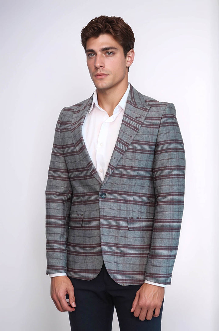WSS Slim-Fit Checked Burgundy Men Blazer  - Worcester