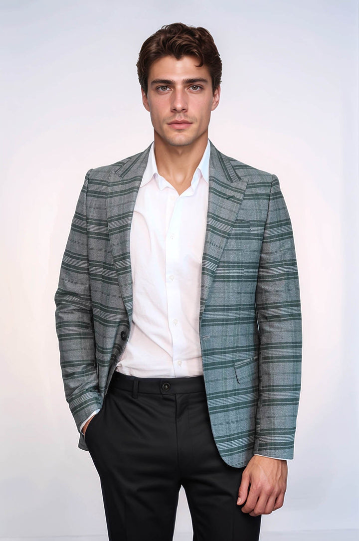 WSS Checked Slim Fit Single Button Green Men Blazer  - Bietigheim-Bissingen