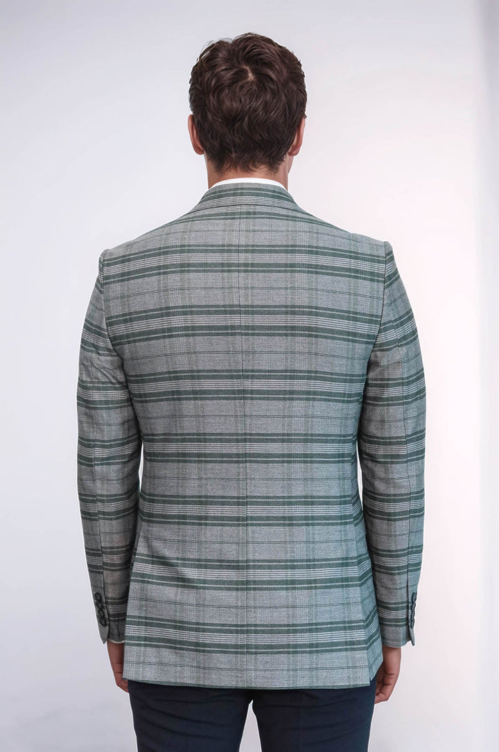 WSS Checked Slim Fit Single Button Green Men Blazer  - Bristol
