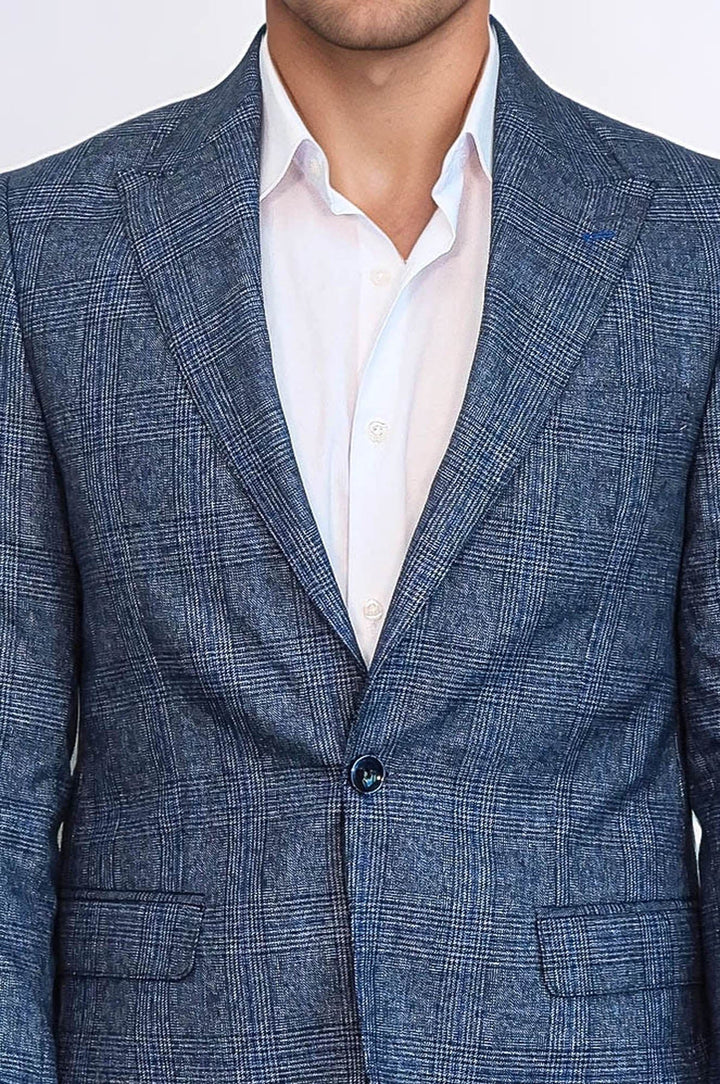 WSS Checked Slim-Fit Single Button Navy Blue Men Blazer  - Coatepec Harinas