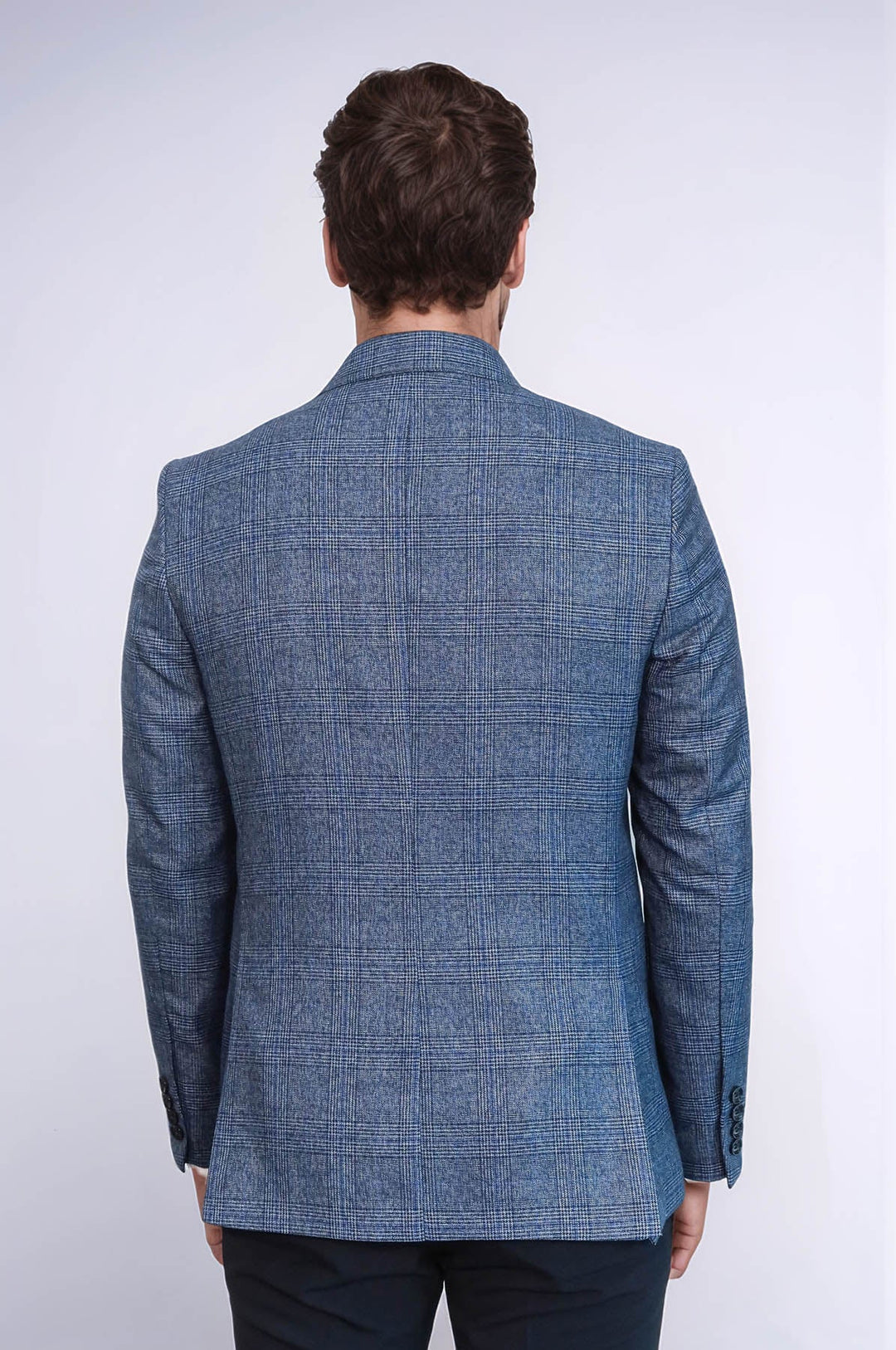 WSS Checked Slim-Fit Single Button Navy Blue Men Blazer  - Coatepec Harinas