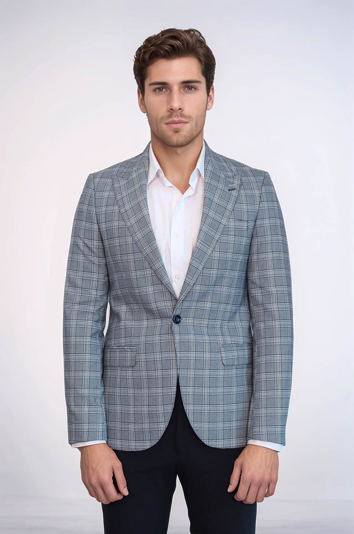 WSS Checked Slim-Fit Grey Men's Blazer  - Gulfport