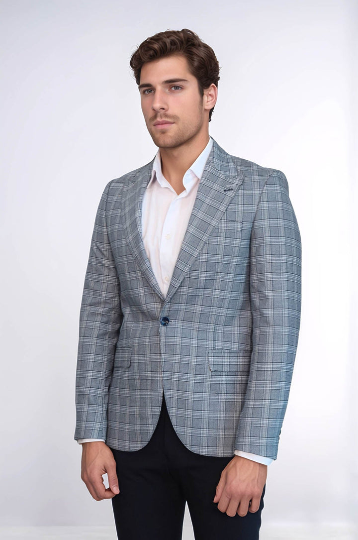 WSS Checked Slim-Fit Grey Men's Blazer  - Gulfport