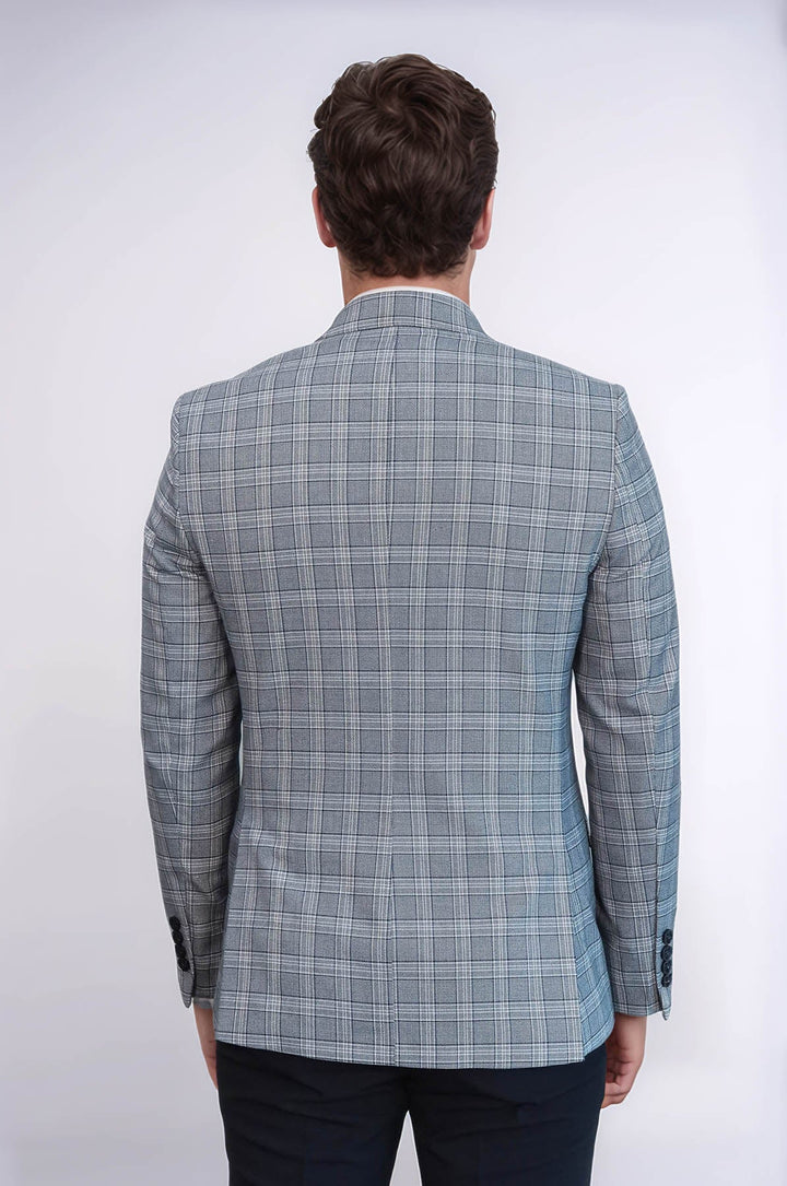 WSS Checked Slim-Fit Grey Men's Blazer  - Gulfport