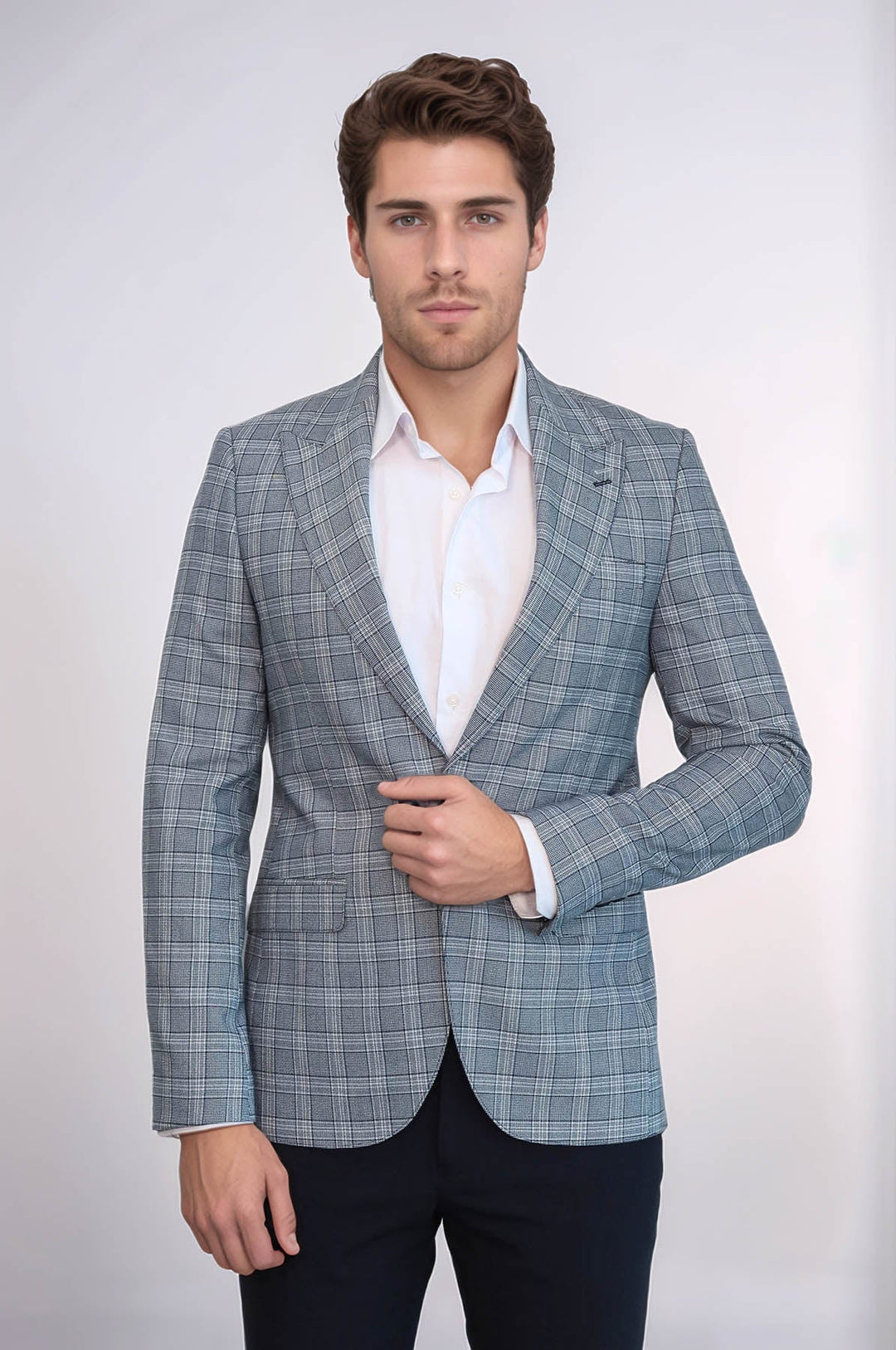 WSS Checked Slim-Fit Grey Men's Blazer  - Gulfport
